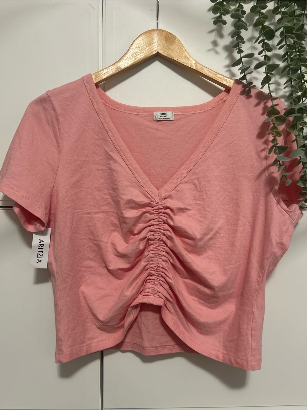 Aritzia LITTLE MOON Ruched V-Neck Crop Tee